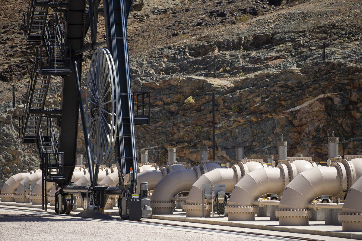 A gantry crane is moved as Southern Nevada Water Authority maintenance mechanics prepare to rem ...