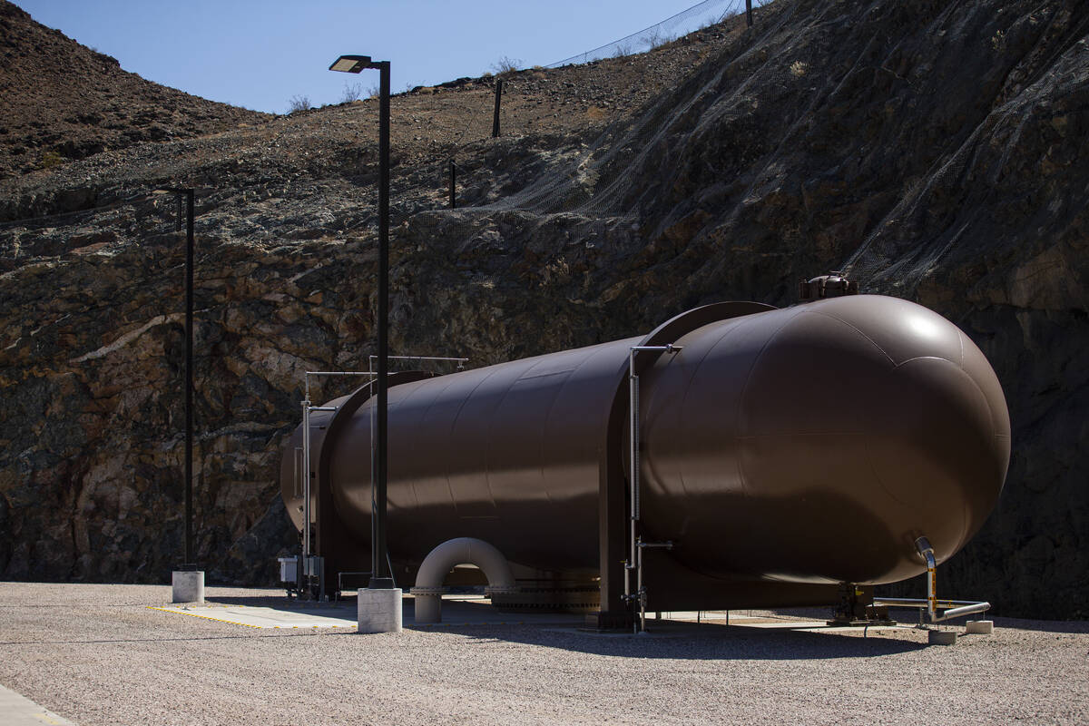 A hydropnuematic surge tank is seen at the Low Lake Level Pumping Station (L3P3) at Lake Mead N ...