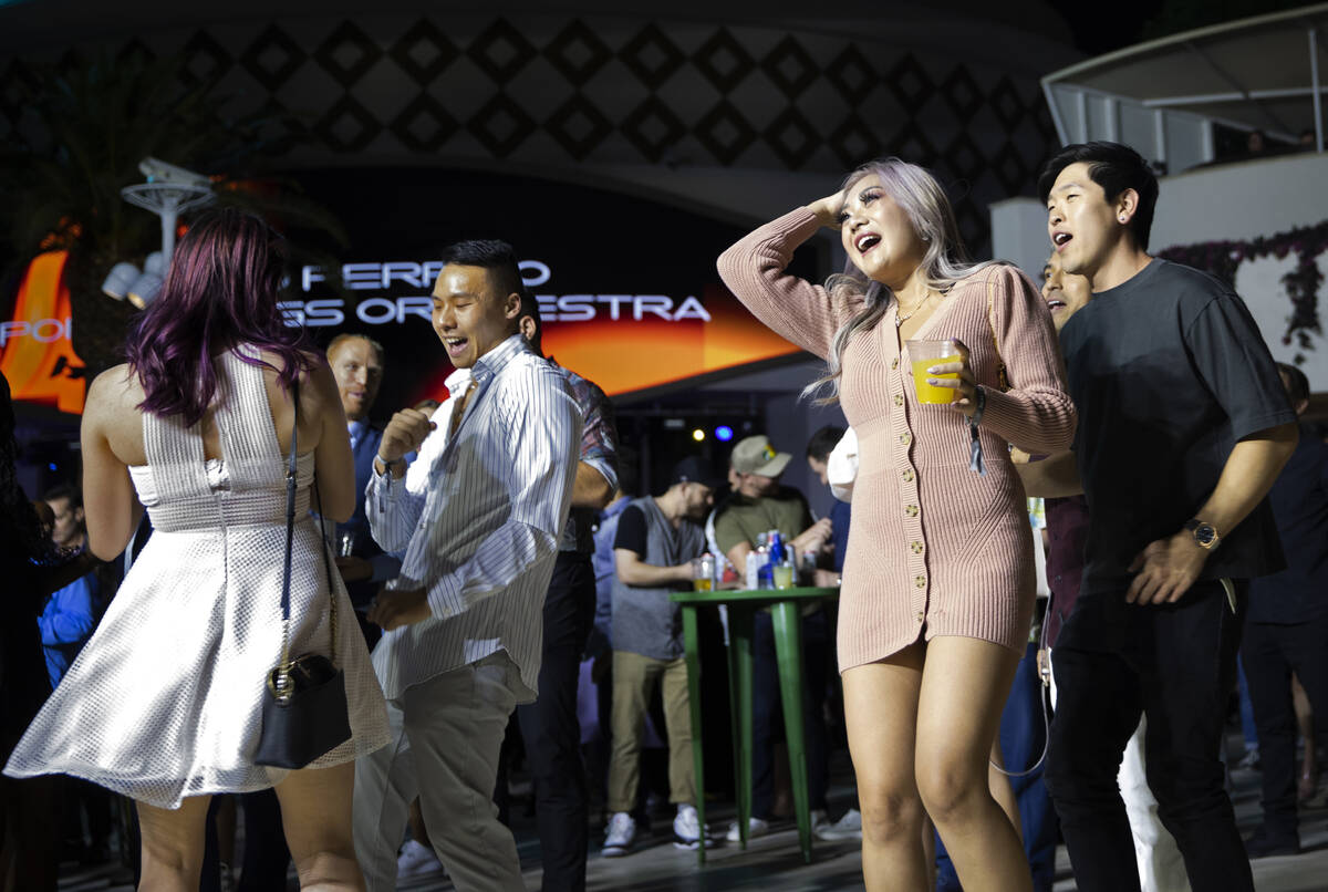 Guests enjoy an opening night party at Kaos at the Palms on Wednesday, April 27, 2022, in Las V ...