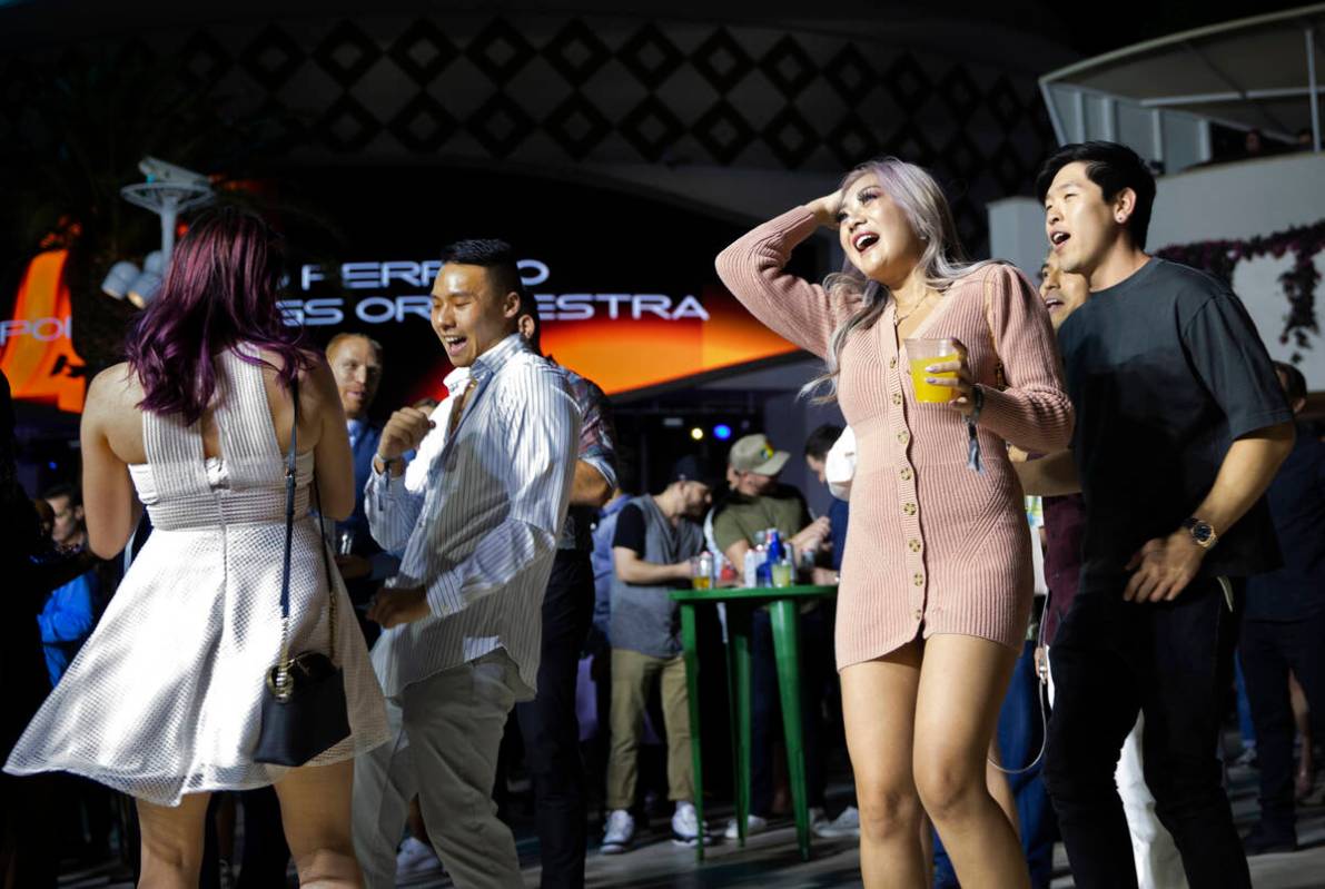 Guests enjoy an opening night party at Kaos at the Palms on Wednesday, April 27, 2022, in Las V ...