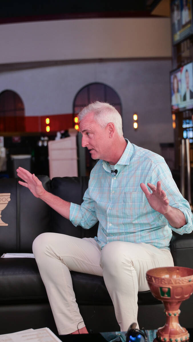 Caesars Sportsbook chief trends officer and brand ambassador Trey Wingo talks to reporters at C ...
