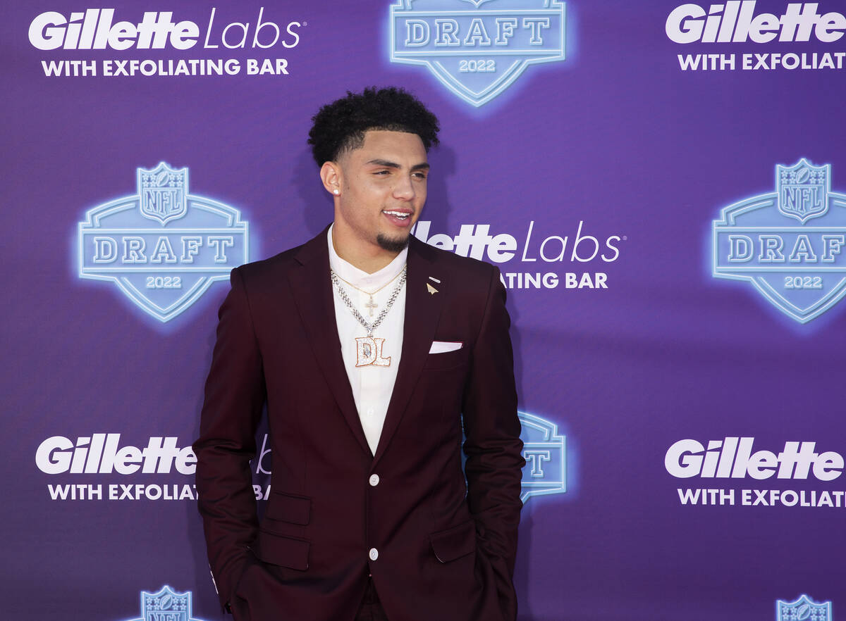 USC wide receiver Drake London at the NFL Red Carpet Stage on Thursday, April 28, 2022, at the ...