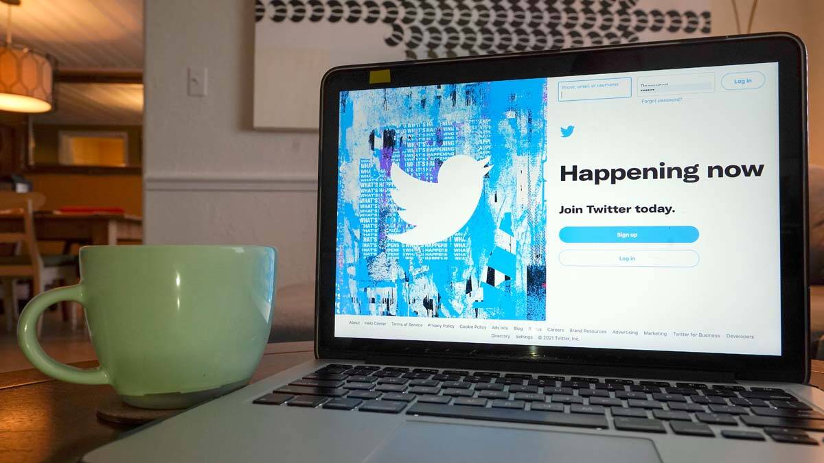 FILE - The login/sign up screen for a Twitter account is seen on a laptop computer Tuesday, Apr ...