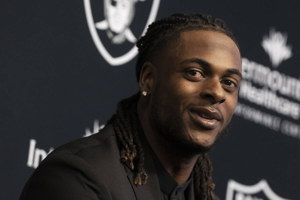 Newly acquired Raiders wide receiver Davante Adams? addresses the media at Raiders Headquarters ...