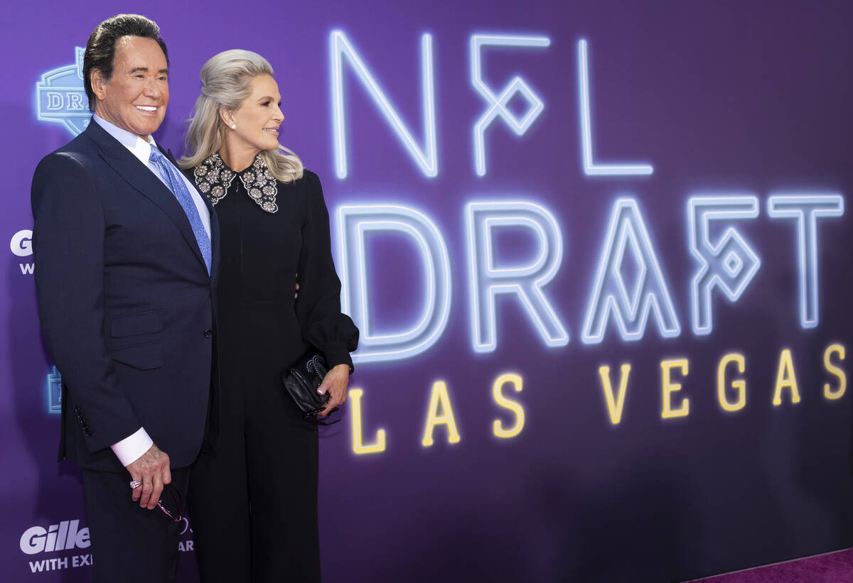 Wayne Newton, left, and wife Kathleen at the NFL Red Carpet Stage on Thursday, April 28, 2022, ...