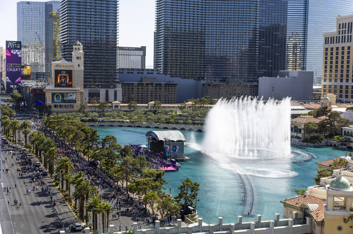 The Bellagio Fountains erupt as the as the red carpet event takes place down on the stage durin ...