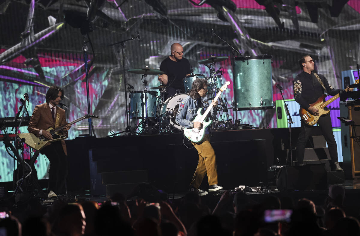 Weezer performs following the first round of the NFL draft on Thursday, April 28, 2022, in Las ...