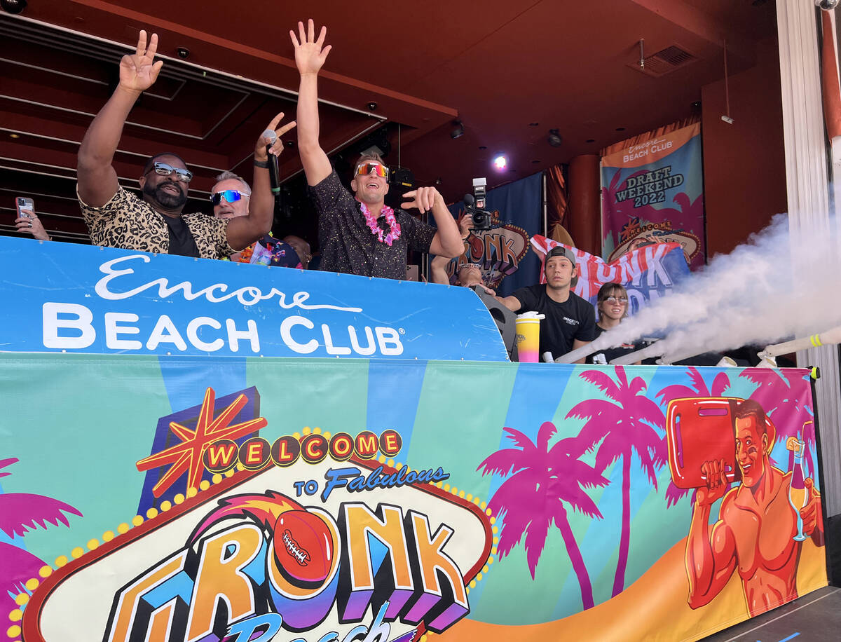 Rob Gronkowski fires up the crown during Gronk Beach party at Encore Beach Club on the Strip in ...