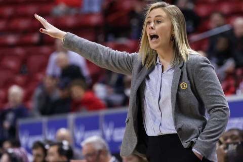 UNLV Lady Rebels head coach Lindy La Rocque motions to her team during the second half of quart ...