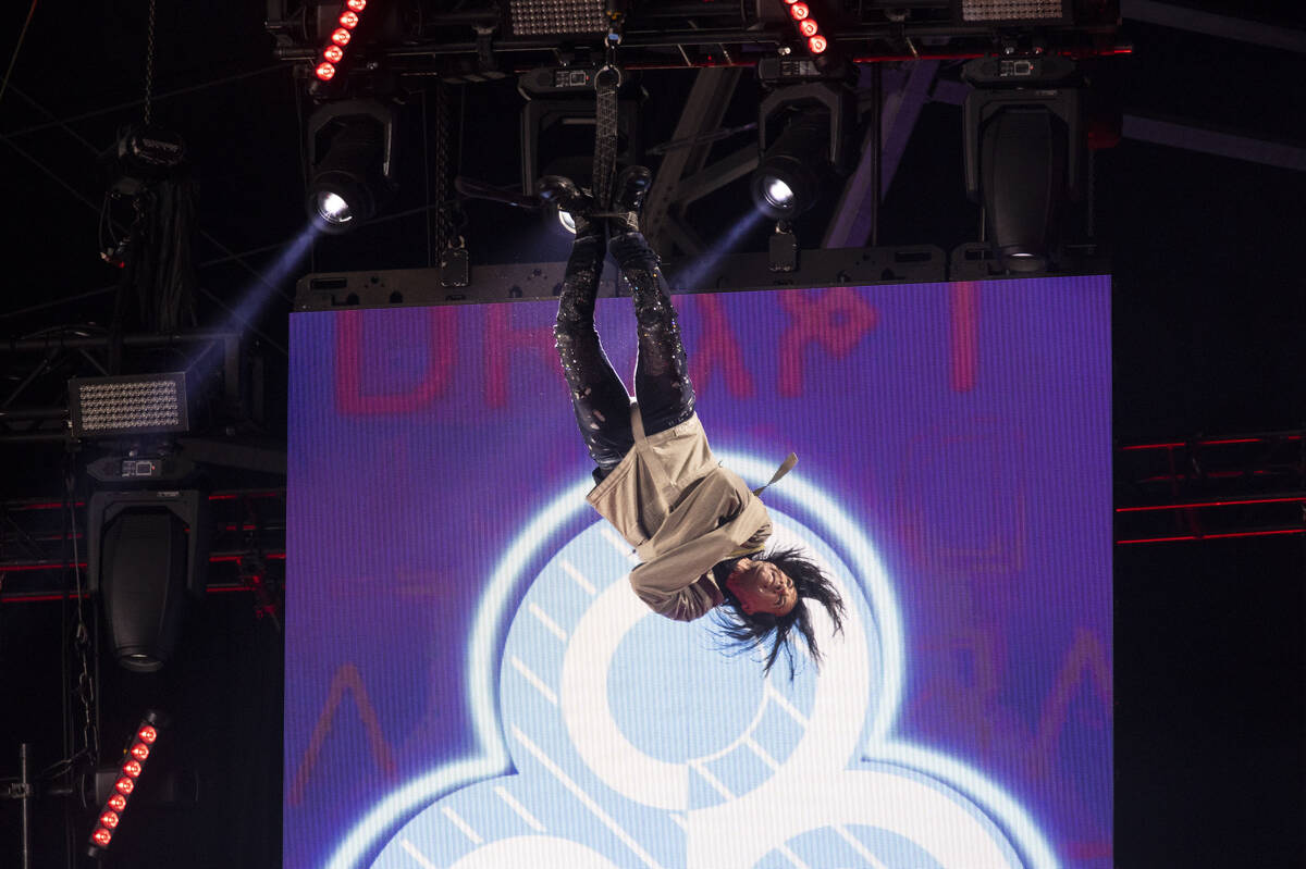 Criss Angel performs during the second day of the NFL Draft event in Las Vegas, Friday, April 2 ...