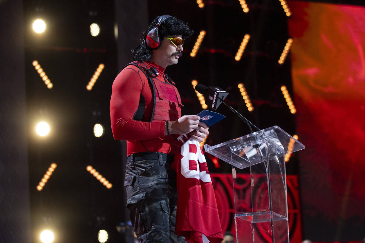 Dr. Disrespect announces a draft pick selection by the San Francisco 49ers during the second da ...