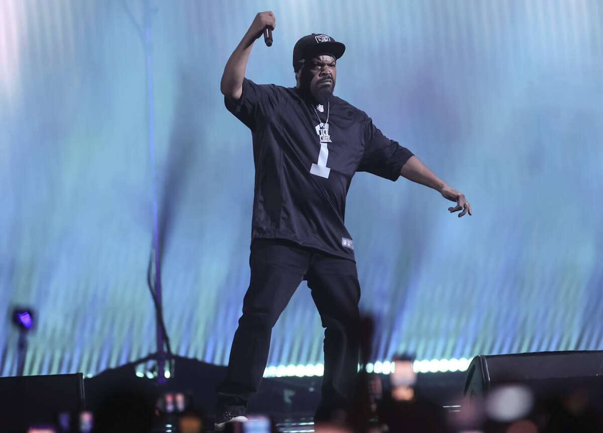 Ice Cube performs during the second day of the NFL draft on Friday, April 29, 2022, in Las Vega ...
