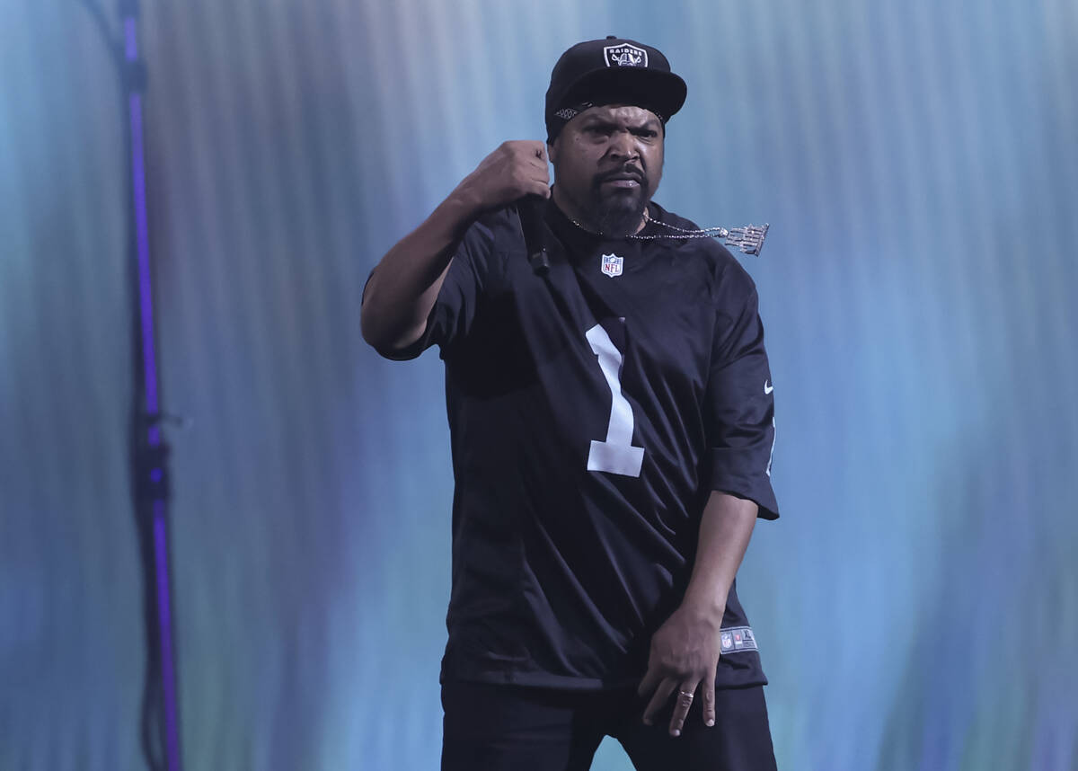 Ice Cube performs during the second day of the NFL draft on Friday, April 29, 2022, in Las Vega ...