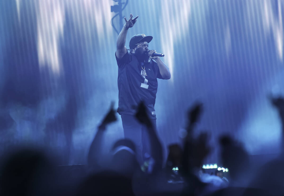 Ice Cube performs during the second day of the NFL draft on Friday, April 29, 2022, in Las Vega ...