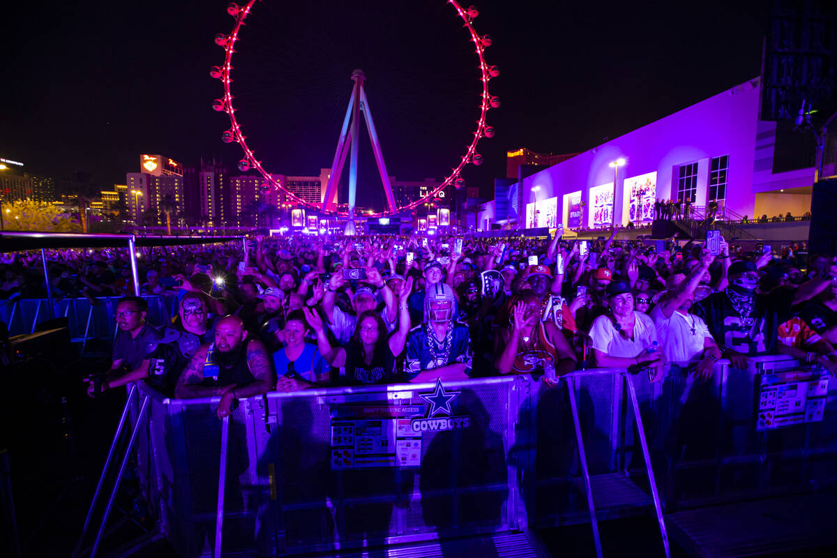 Ice Cube performs during the second day of the NFL draft on Friday, April 29, 2022, in Las Vega ...