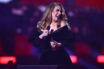 Adele on stage to accept the award for Album of the Year at the Brit Awards 2022 in London Tues ...