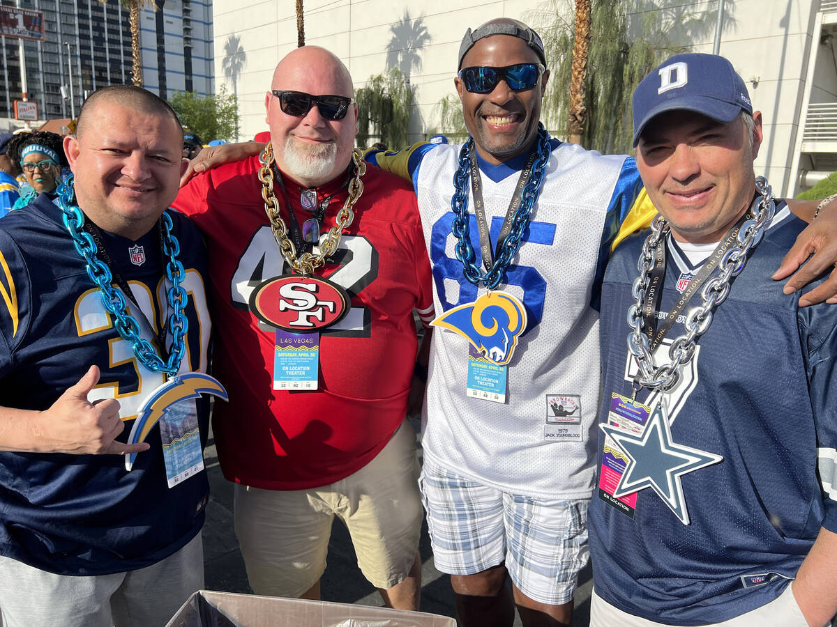 Friends from Cedar Rapids, Iowa, from left, Stephen Erceg, John Seber, Mike Knox and Ronnie Sal ...
