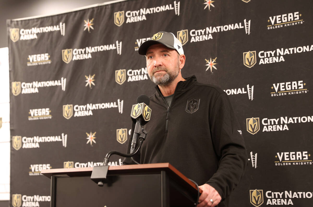 Vegas Golden Knights coach Pete DeBoer talks about the 2021-22 season during a news conference ...