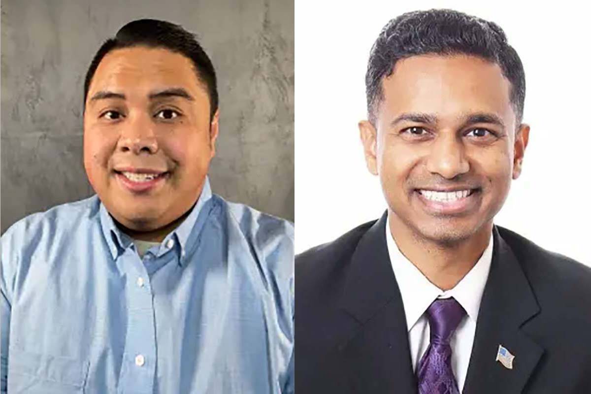 Aaron Bautista, left, and Reuben D’Silva, candidates for Assembly District 28 in the 202 ...