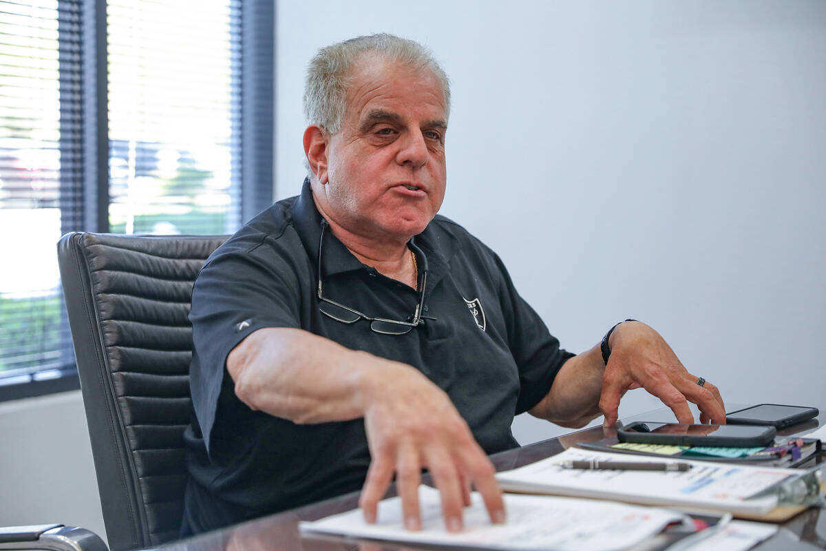 Arnold Stalk, CEO of nonprofit SHARE Village, speaks to the Review-Journal at his lawyer’s of ...