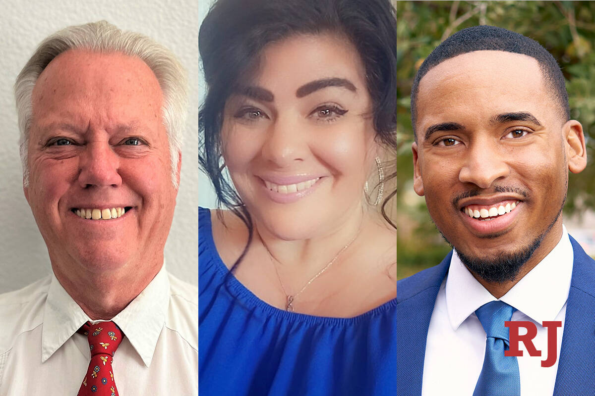 Daniel Andrews, left, Hanna Olivas and Will Rucker, Democratic candidates for Assembly District ...