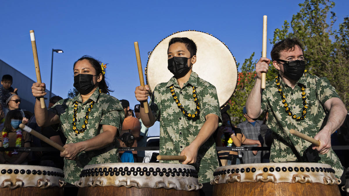 Drummers entertain the crowd during Lei Day, a new parade to celebrate and kick off Asian Pacif ...