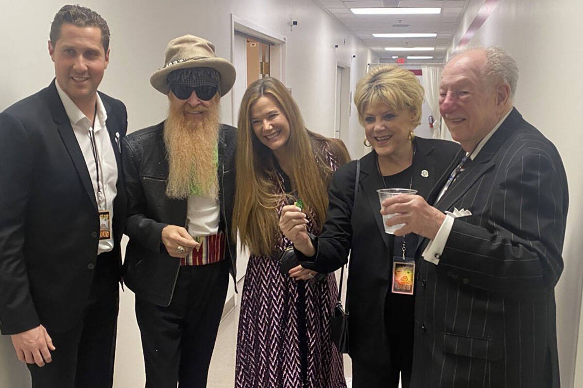 Plaza CEO Jonathan Jossel; Billy F. Gibbons of ZZ Top; his wife, Gilligan Stillwater Gibbons; L ...