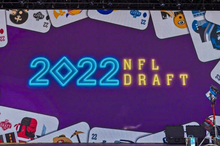 The NFL Draft Red Carpet Stage at the Bellagio Fountains on Tuesday, April 26, 2022, in Las Veg ...