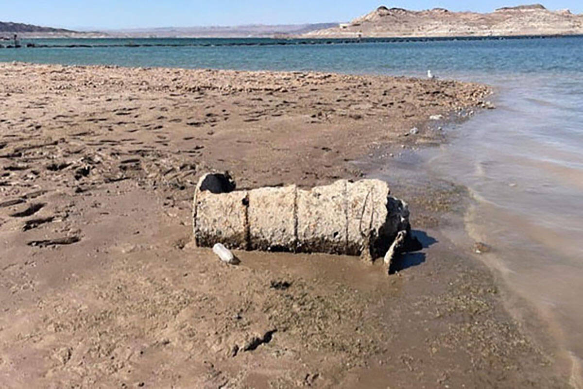 A barrel that contain human remains was found at Lake Mead on Sunday, May 1, 2022. (Shawna Holl ...