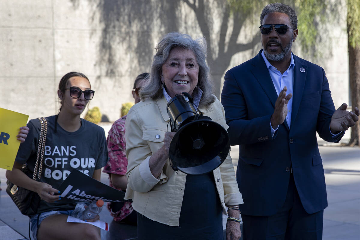 Rep. Dina Titus, D-Nev., left, and Rep. Steven Horsford, D-Nev., attend a rally in support of a ...