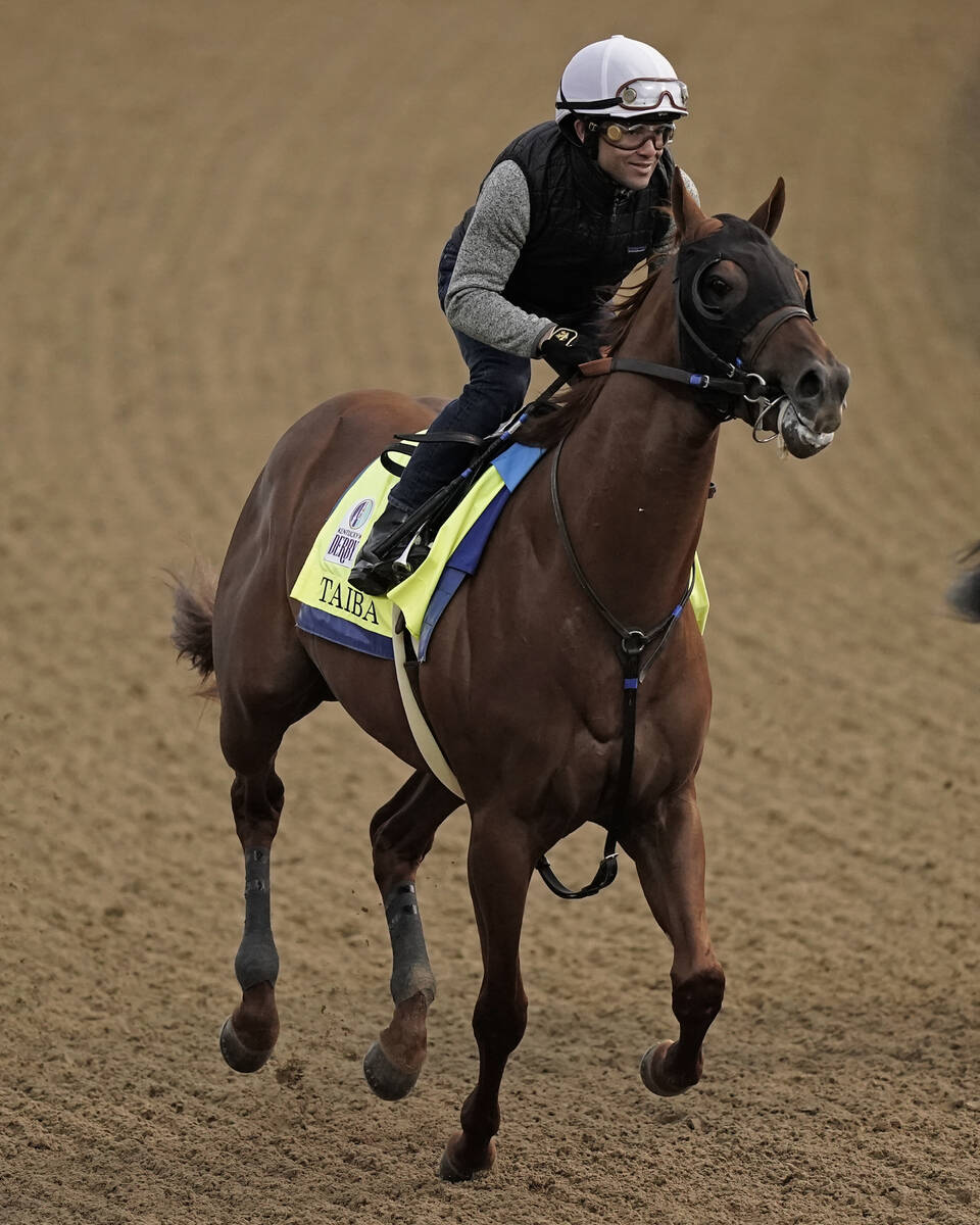 Kentucky Derby entrant Taiba works out at Churchill Downs Wednesday, May 4, 2022, in Louisville ...