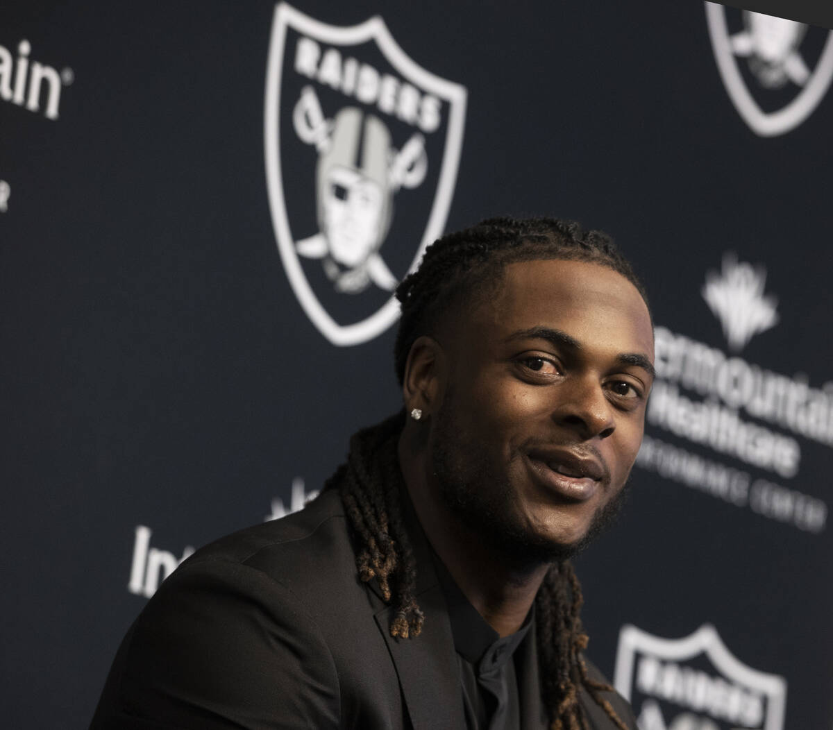 Newly acquired Raiders wide receiver Davante Adams? addresses the media at Raiders Headquarters ...