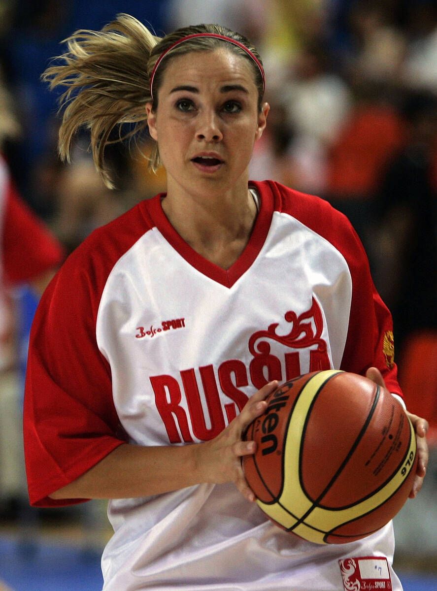 South Dakota native and Russia's guard Becky Hammon warms up with her team ahead of a basketbal ...