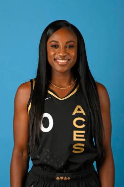 LAS VEGAS - MAY 02: Jackie Young #0 of the Las Vegas Aces poses for a head shot during media d ...