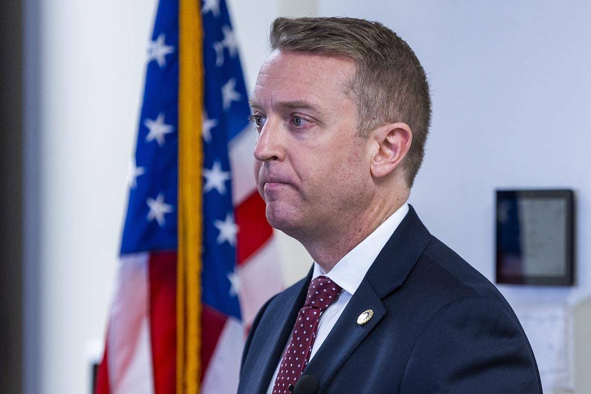 New Special Agent in Charge Spencer Evans with the Nevada office of the FBI listens to a questi ...