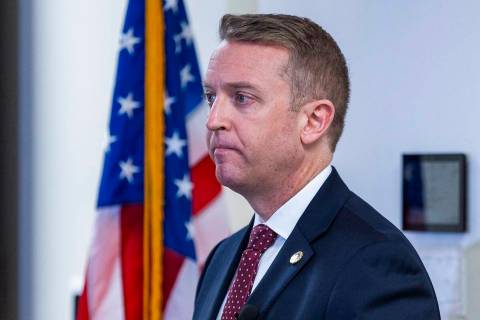 New Special Agent in Charge Spencer Evans with the Nevada office of the FBI listens to a questi ...