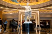 A new 15-foot-statue of Caesar Augustus is seen inside of the remodeled main entrance to Caesar ...