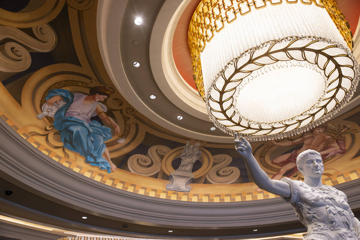 A 15-foot-statue of Caesar Augustus is seen inside of the remodeled main entrance to Caesars Pa ...