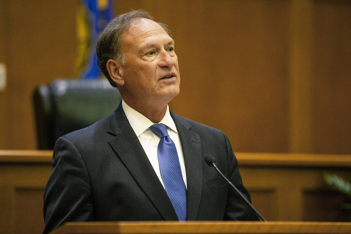 Supreme Court Justice Samuel Alito addresses the audience during the "The Emergency Docket" lec ...