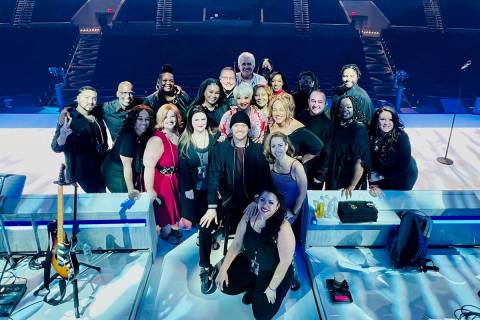 Michael Bublé is shown with his choir at the Theatre at Resorts World Las Vegas. (Michelle Joh ...