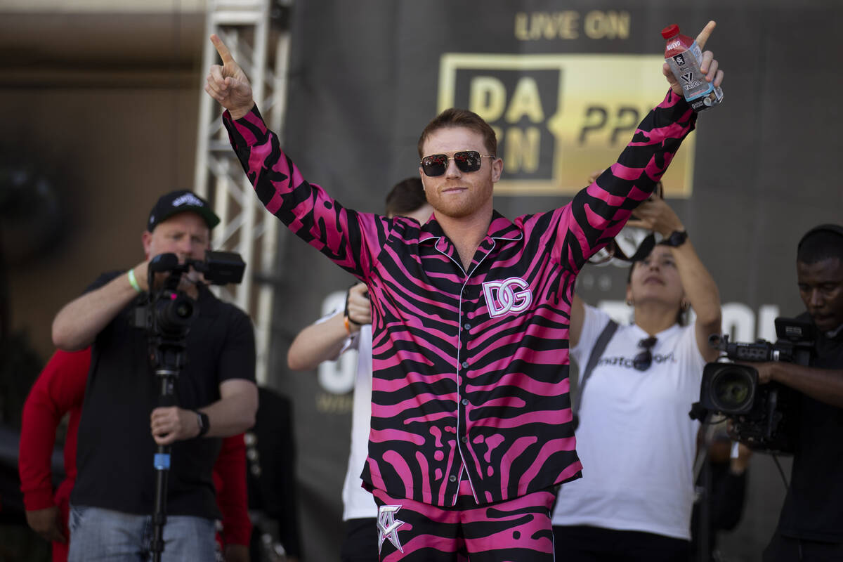 Saul “Canelo” Alvarez takes the stage for a ceremonial weigh-in event at Toshiba ...