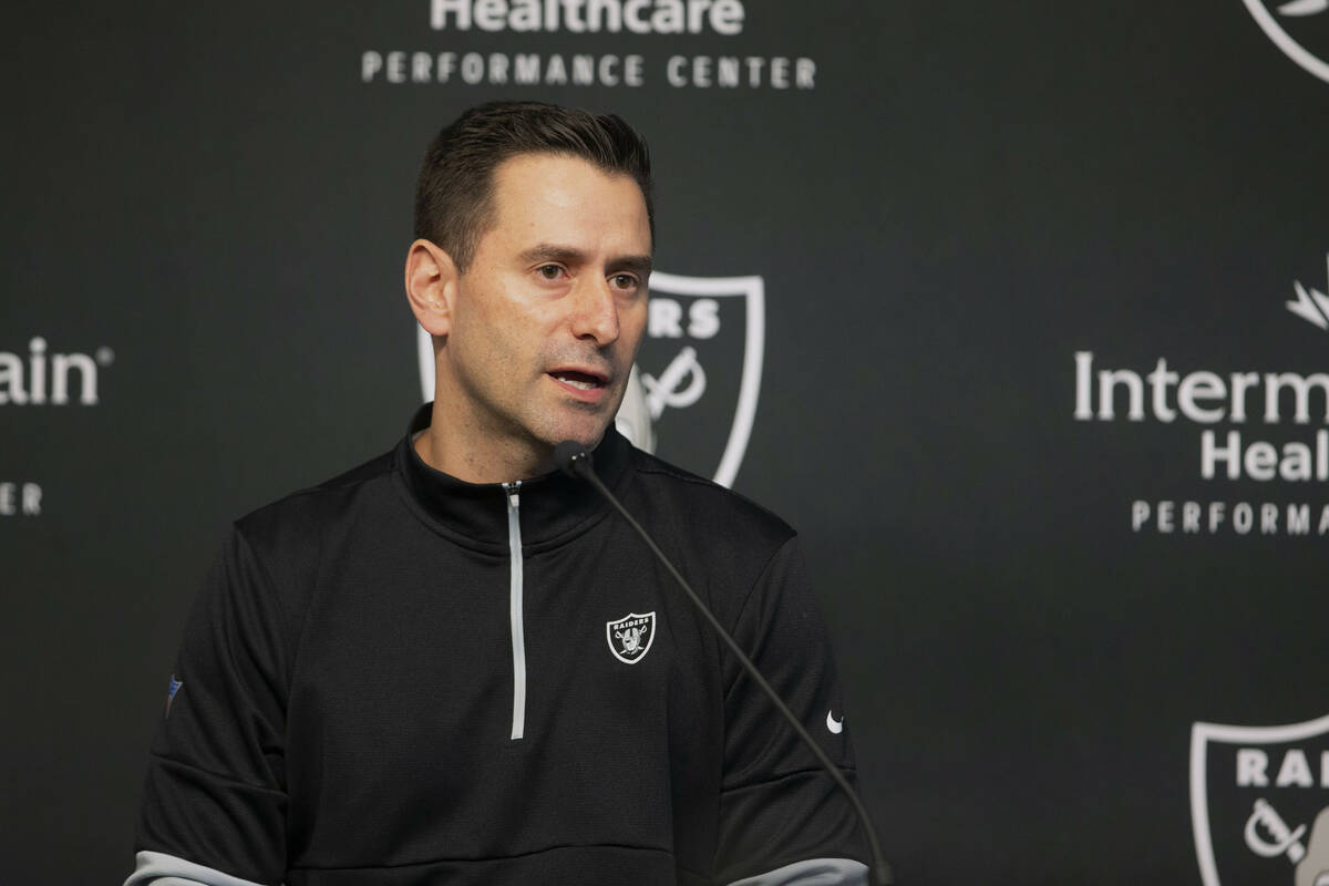 Raiders general manager Dave Ziegler speaks to media during a news conference on Wednesday, Apr ...