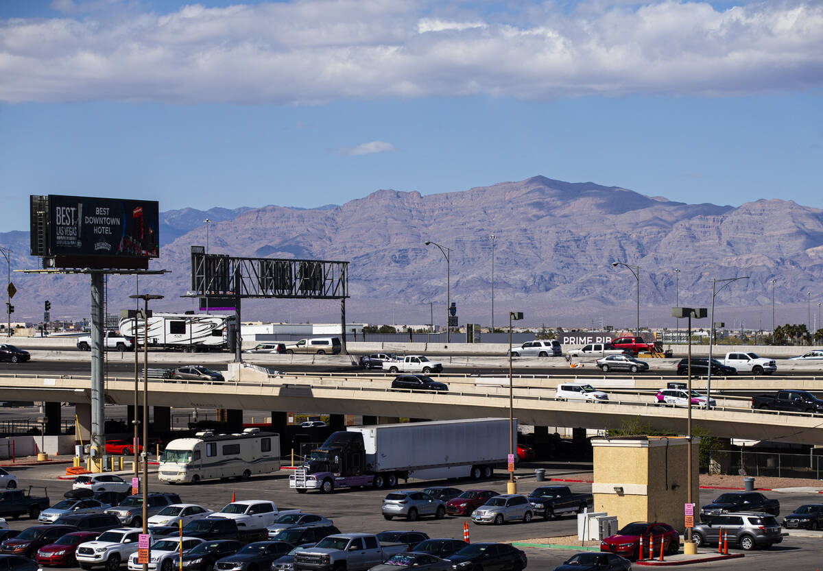 Traffic moves along U.S. Highway 95 as some vehicles take the Casino Center Boulevard offramp i ...