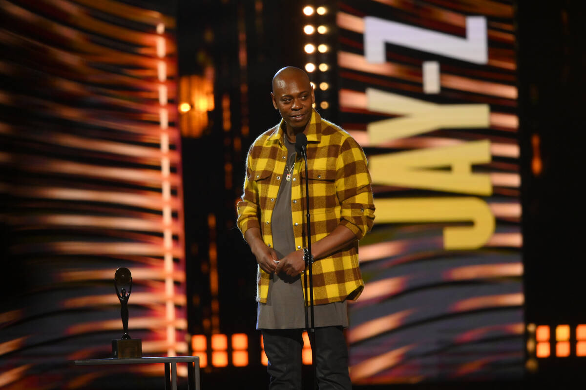 FILE - Dave Chappelle, presenter for JAY-Z, speaks during the Rock & Roll Hall of Fame inductio ...