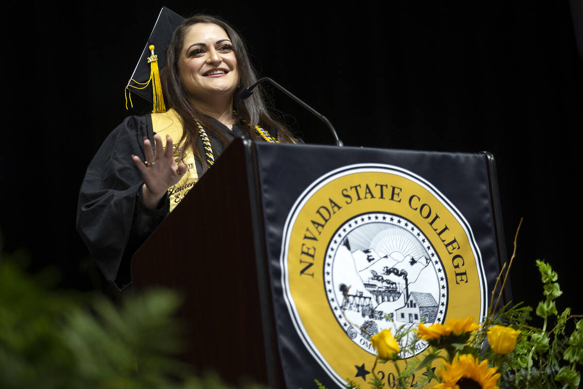 Lauren Porter, student body president, speaks during commencement for Nevada State College at D ...