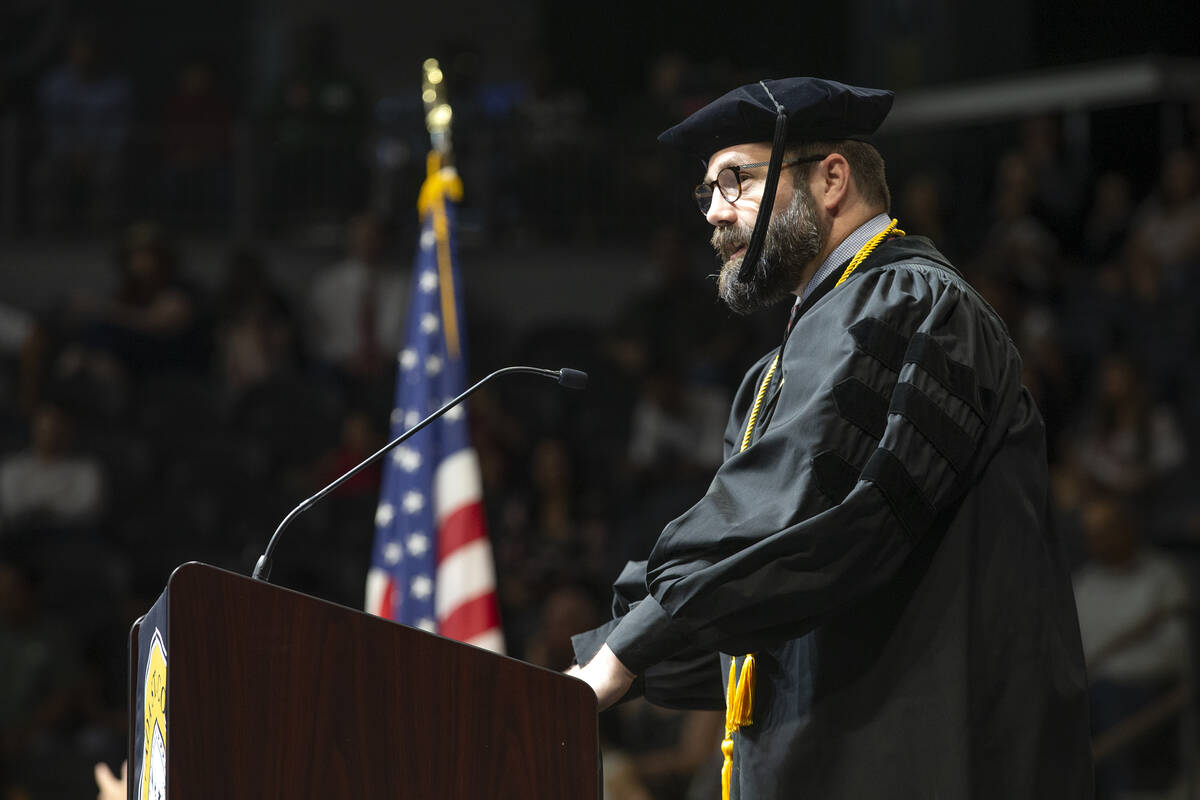 Caleb Cage, chief innovation officer at Nevada System of Higher Education, speaks during commen ...