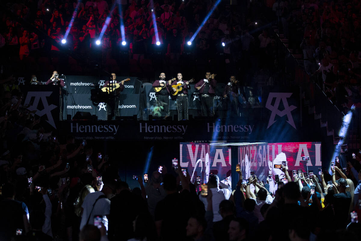 Saul “Canelo” Alvarez during his grand entrance to the ring for the WBA super lig ...