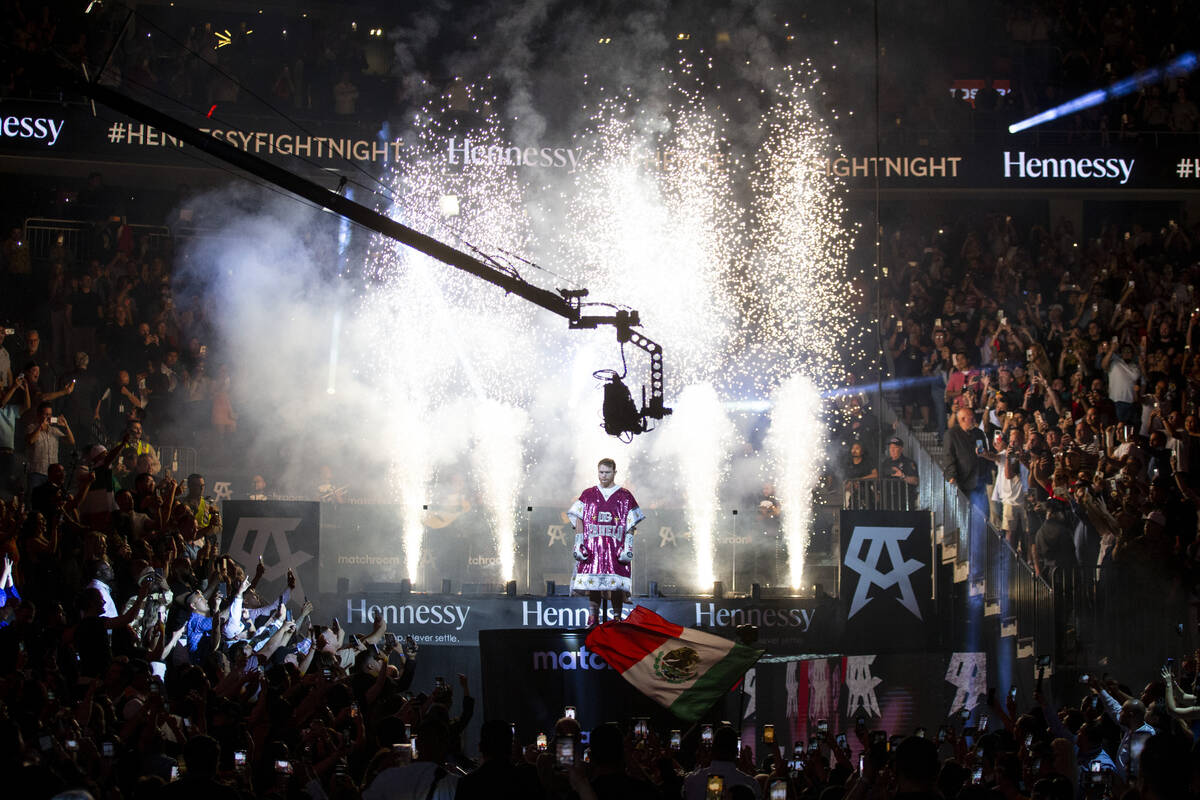 Saul “Canelo” Alvarez during his grand entrance to the ring for the WBA super lig ...