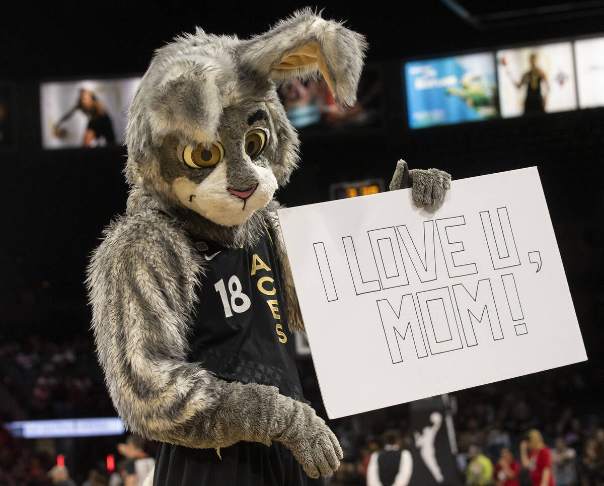 Vegas mascot Buckets in the first half of a WNBA basketball game against the Seattle Storm on S ...