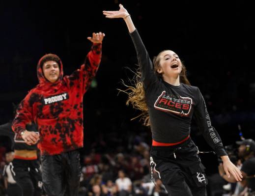 The Aces dance team performs in the first half of a WNBA basketball game against the Seattle St ...